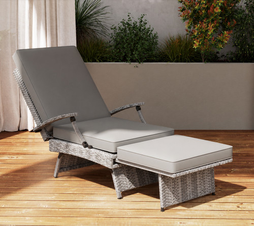 Rattan sun lounger grey patio - sun,