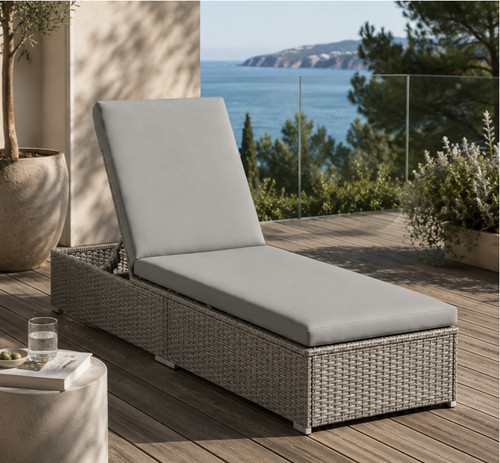 Grey rattan sun - grey, lounger